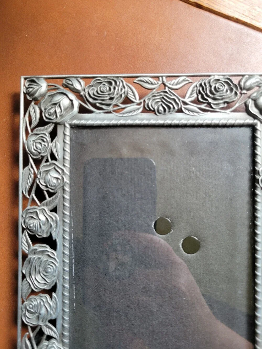 Pewter Roses Malden Picture Frame 4x6 Silver Tone Black Velvet Backing